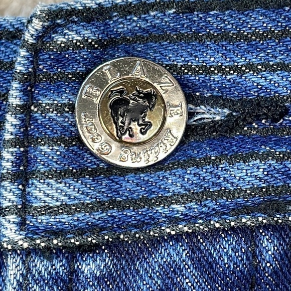 Vintage Blaze V Seam Mom Jean Stripe Blue Ultra High Rise Bareback - Picture 10 of 12